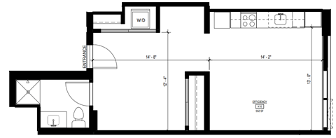 Floor plan for studio, 1 bath, 550 sqft